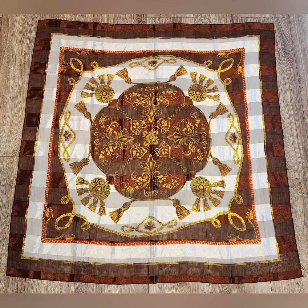 VINTAGE SCARF WITH SHINY BANDS 40" X 40"